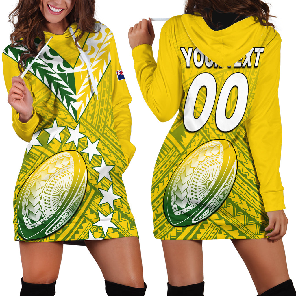 (Custom Text And Number) The Kuki's Cook Islands Rugby Hoodie Dress Be Unique Vibe Yellow LT9 Yellow - Polynesian Pride