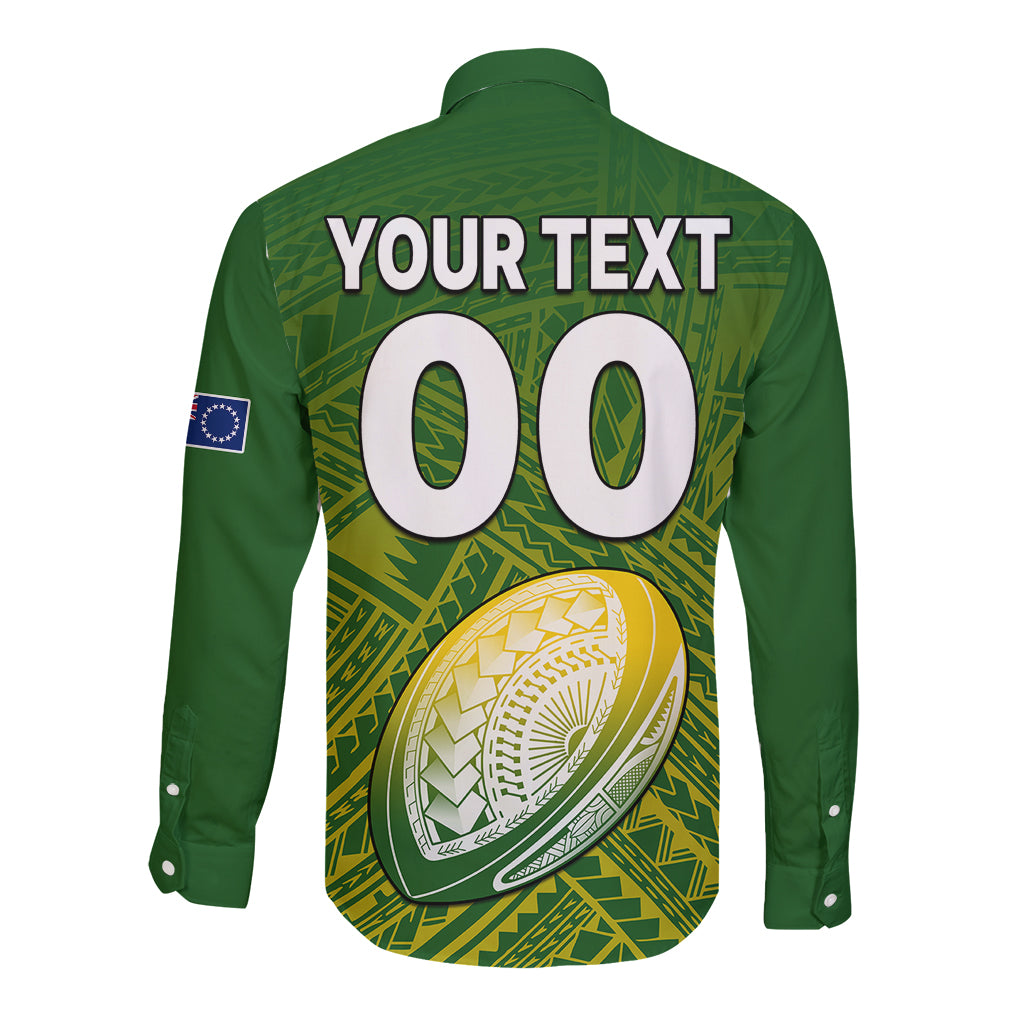 (Custom Text And Number) The Kuki's Cook Islands Rugby Long Sleeve Button Shirt Be Unique Vibe Green LT9 - Polynesian Pride