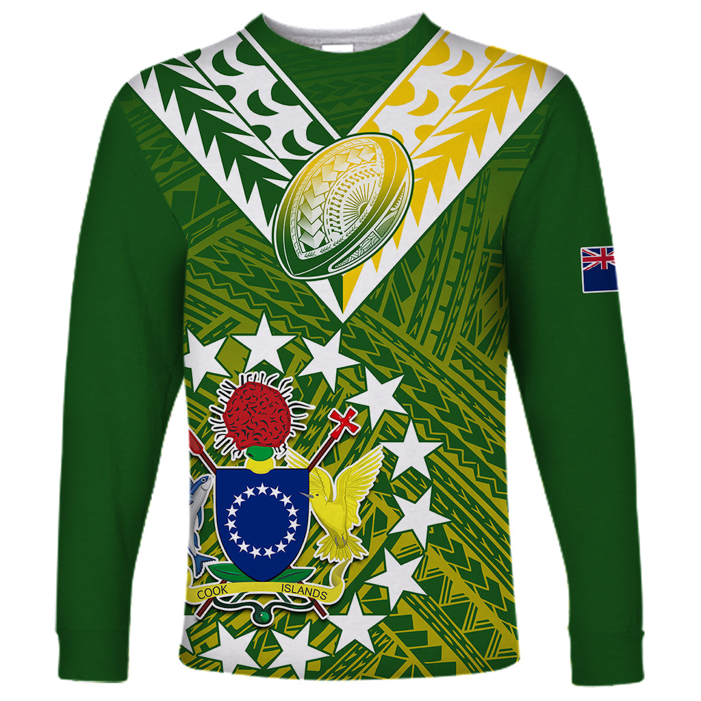 (Custom Text And Number) The Kuki's Cook Islands Rugby Long Sleeve Shirt Be Unique Vibe Green LT9 Unisex Green - Polynesian Pride