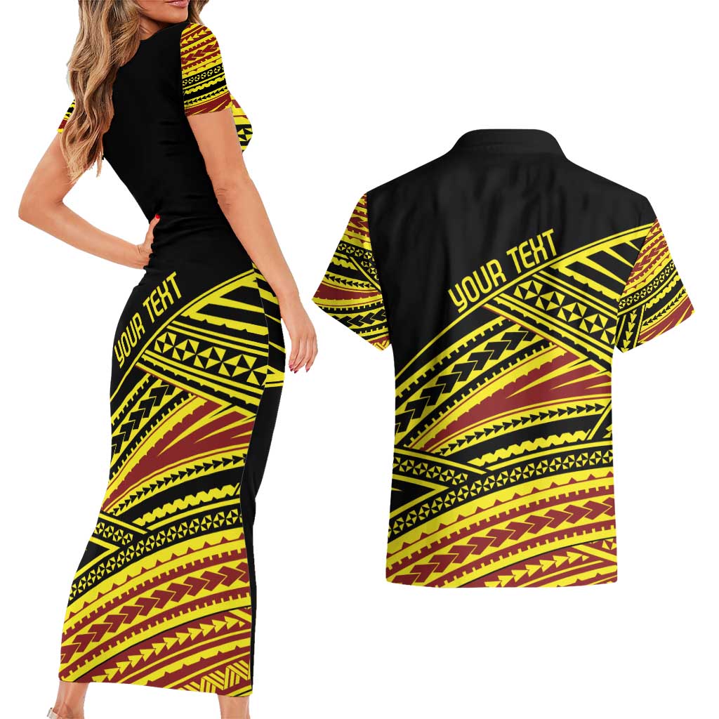 Personalised Tonga Ha apai High School Couples Matching Short Sleeve Bodycon Dress and Hawaiian Shirt Ngatu Fonulei Pattern