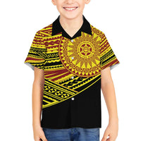 Personalised Tonga Ha apai High School Family Matching Long Sleeve Bodycon Dress and Hawaiian Shirt Ngatu Fonulei Pattern LT9 Son's Shirt Gold - Polynesian Pride