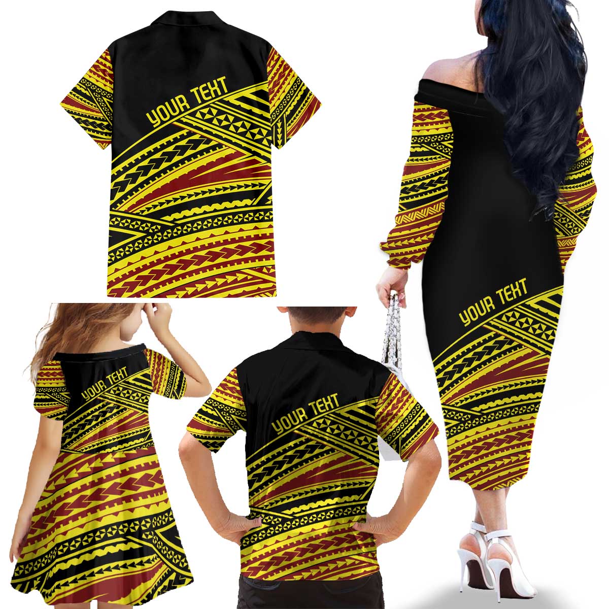 Personalised Tonga Ha apai High School Family Matching Off The Shoulder Long Sleeve Dress and Hawaiian Shirt Ngatu Fonulei Pattern LT9 - Polynesian Pride