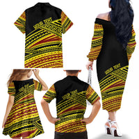 Personalised Tonga Ha apai High School Family Matching Off The Shoulder Long Sleeve Dress and Hawaiian Shirt Ngatu Fonulei Pattern LT9 - Polynesian Pride