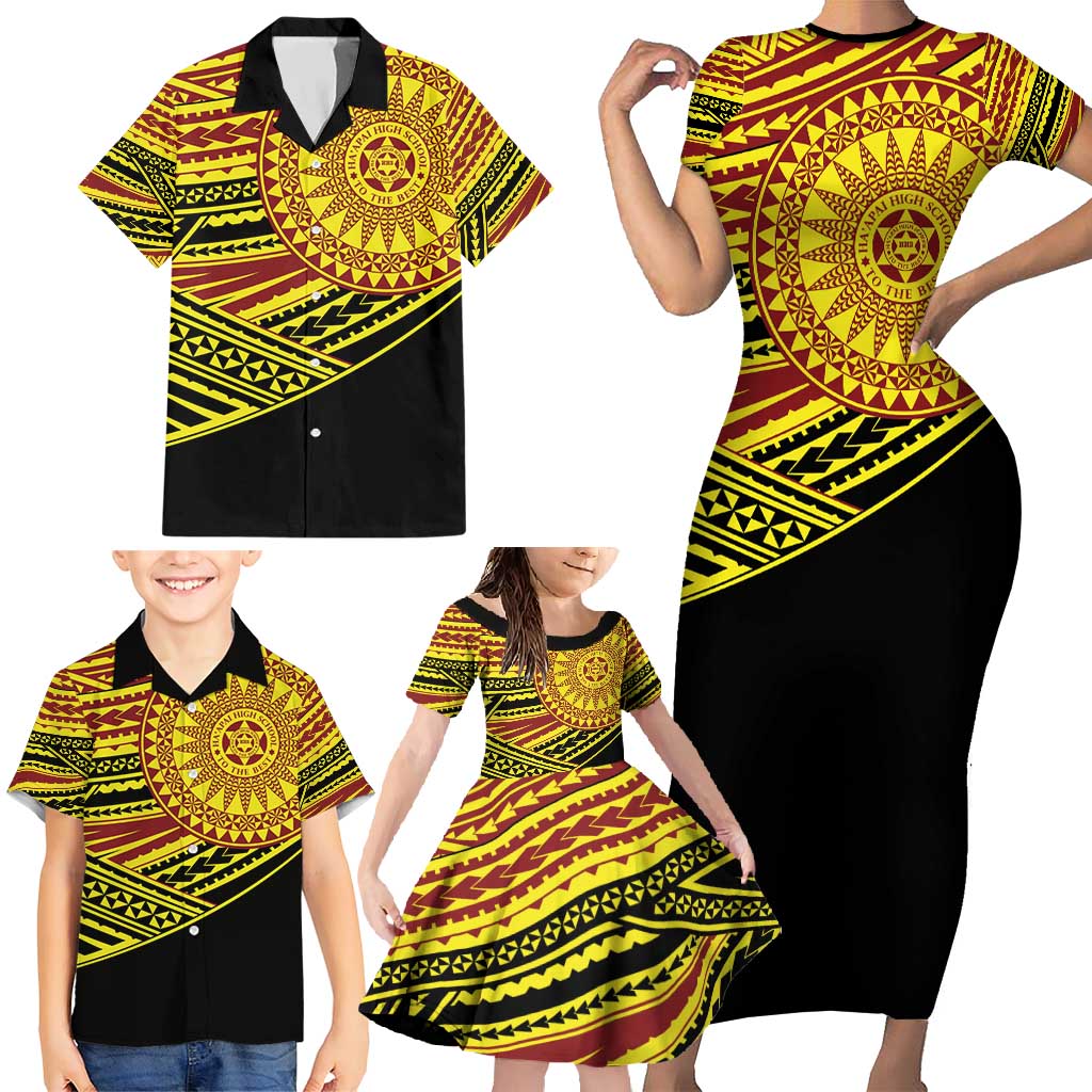 Personalised Tonga Ha apai High School Family Matching Short Sleeve Bodycon Dress and Hawaiian Shirt Ngatu Fonulei Pattern LT9 - Polynesian Pride