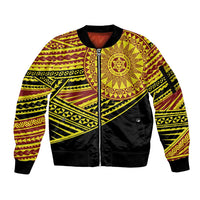Personalised Tonga Ha apai High School Sleeve Zip Bomber Jacket Ngatu Fonulei Pattern LT9 Unisex Gold - Polynesian Pride