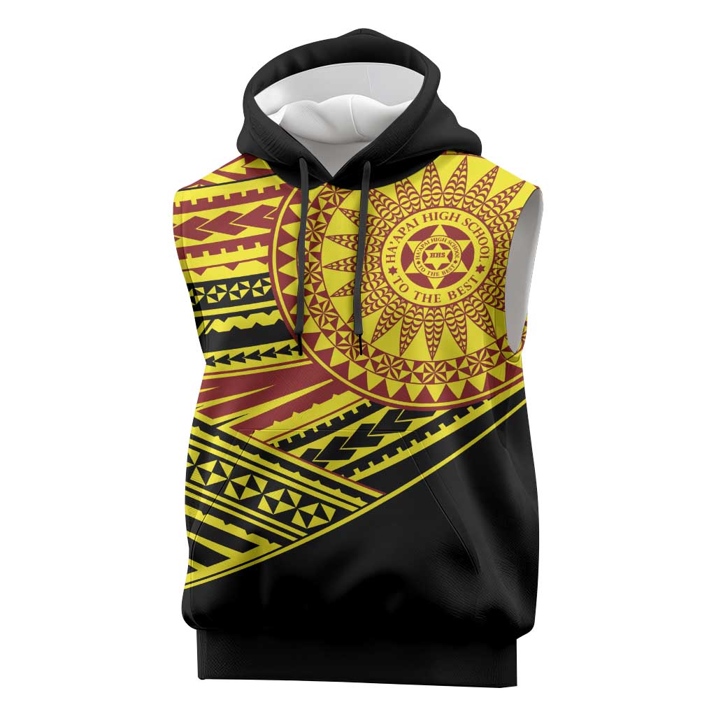 Personalised Tonga Ha apai High School Sleeveless Hoodie Ngatu Fonulei Pattern - Polynesian Pride