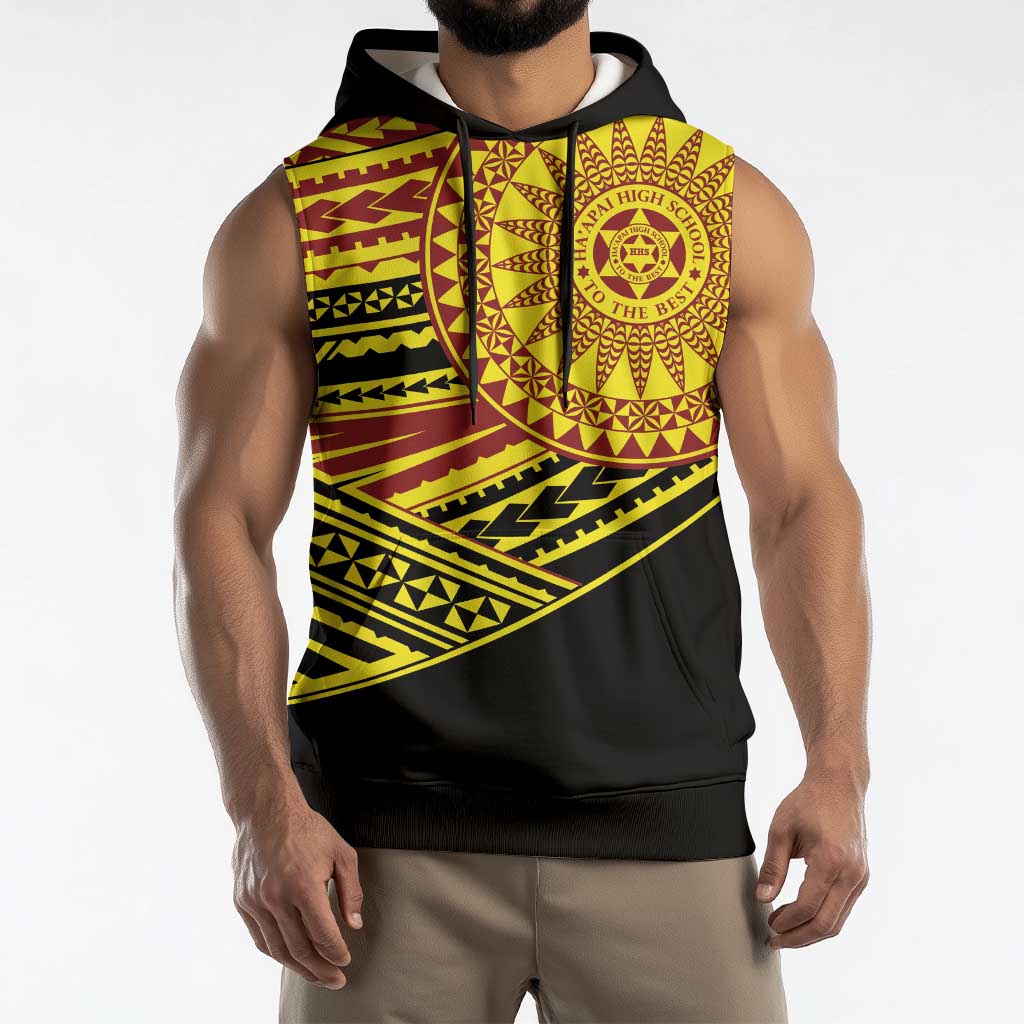 Personalised Tonga Ha apai High School Sleeveless Hoodie Ngatu Fonulei Pattern - Polynesian Pride