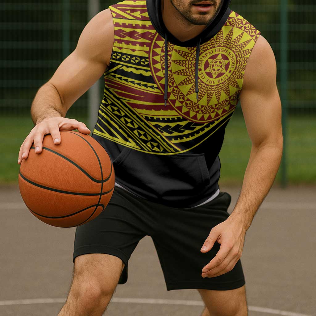 Personalised Tonga Ha apai High School Sleeveless Hoodie Ngatu Fonulei Pattern - Polynesian Pride