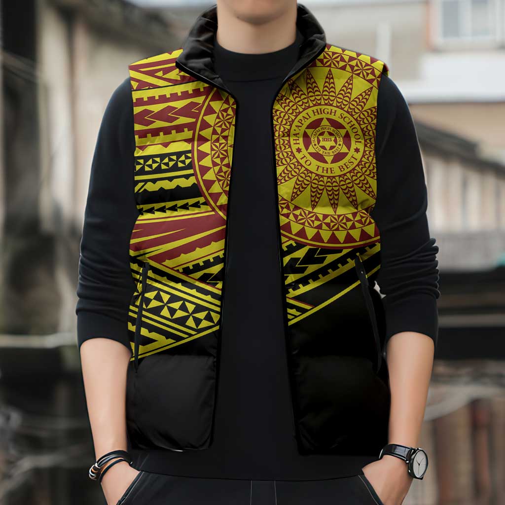 Personalised Tonga Ha apai High School Sleeveless Puffer Jacket Ngatu Fonulei Pattern - Polynesian Pride