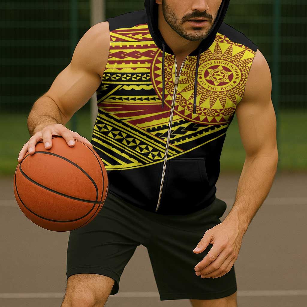 Personalised Tonga Ha apai High School Sleeveless Zip Hoodie Ngatu Fonulei Pattern - Polynesian Pride