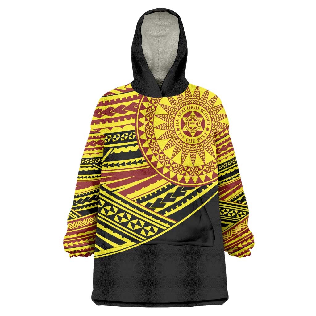Personalised Tonga Ha apai High School Wearable Blanket Hoodie Ngatu Fonulei Pattern