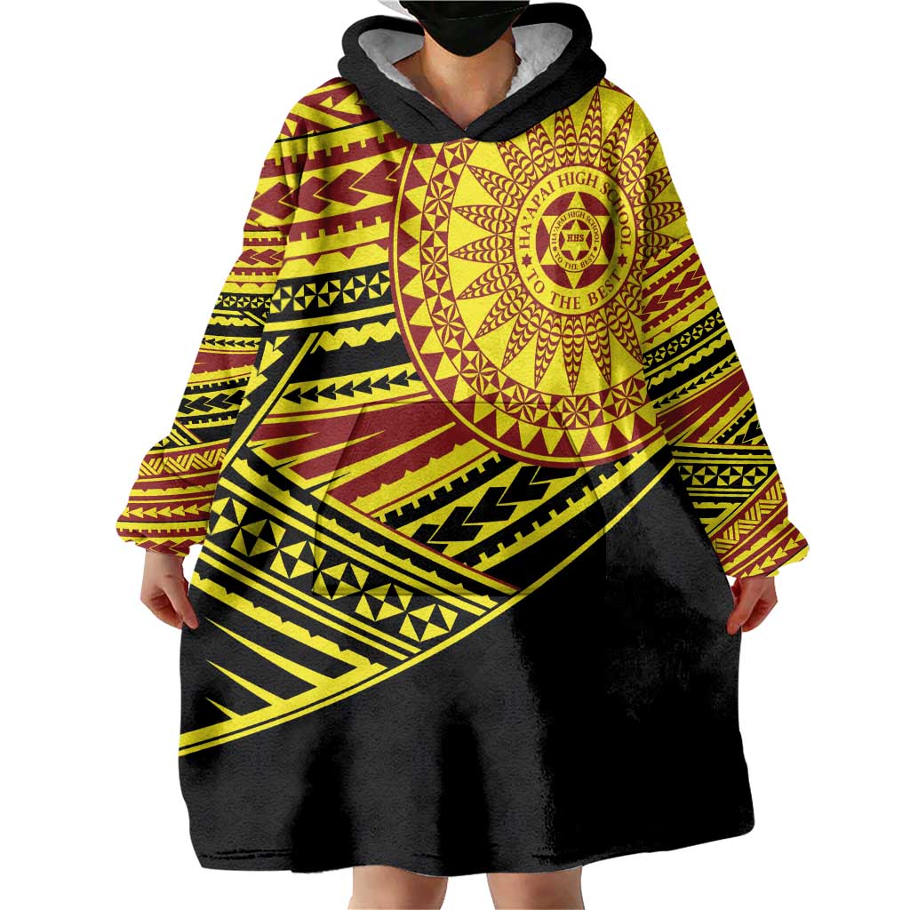 Personalised Tonga Ha apai High School Wearable Blanket Hoodie Ngatu Fonulei Pattern
