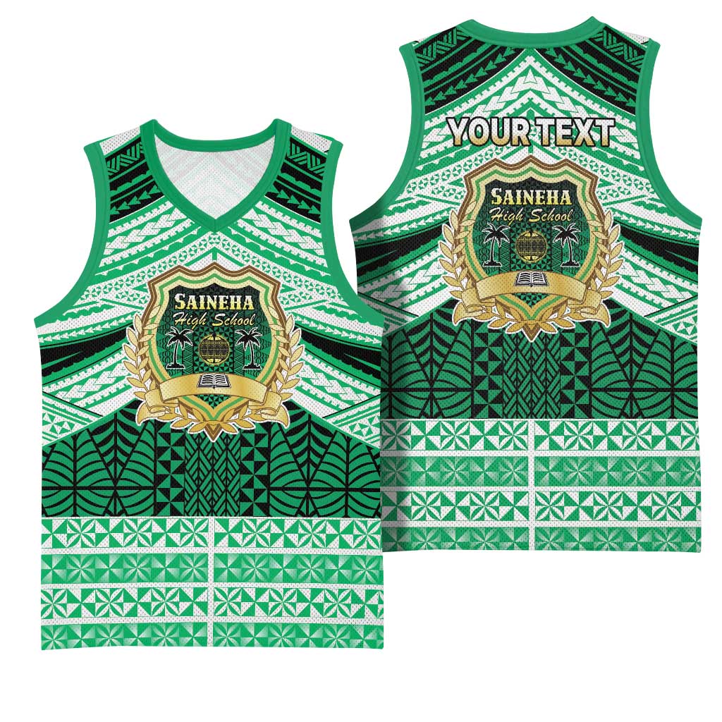 Personalised Tonga Saineha High School Basketball Jersey Polynesian Ngatu Tribal - Polynesian Pride