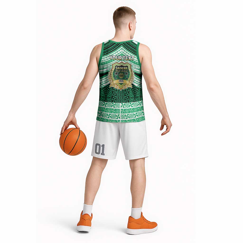 Personalised Tonga Saineha High School Basketball Jersey Polynesian Ngatu Tribal - Polynesian Pride