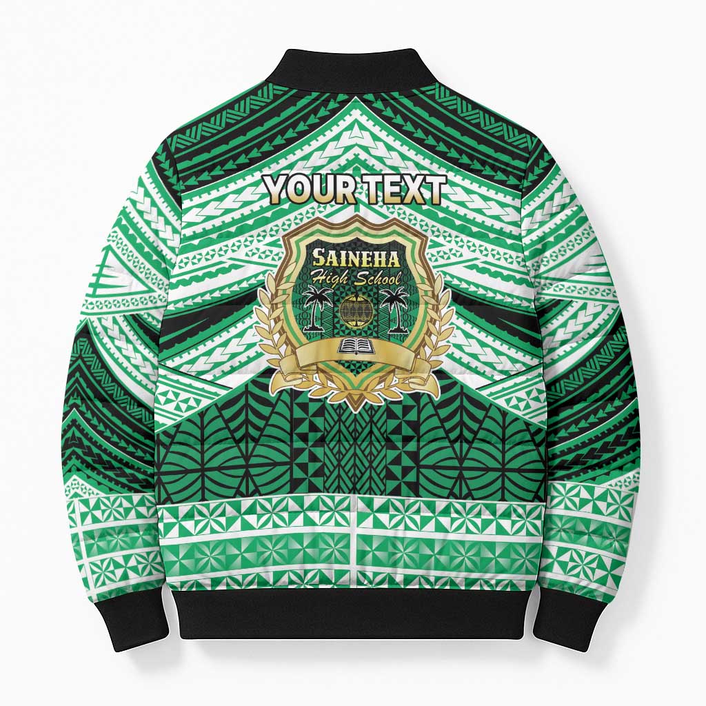 Personalised Tonga Saineha High School Bomber Puffer Jacket Polynesian Ngatu Tribal - Polynesian Pride
