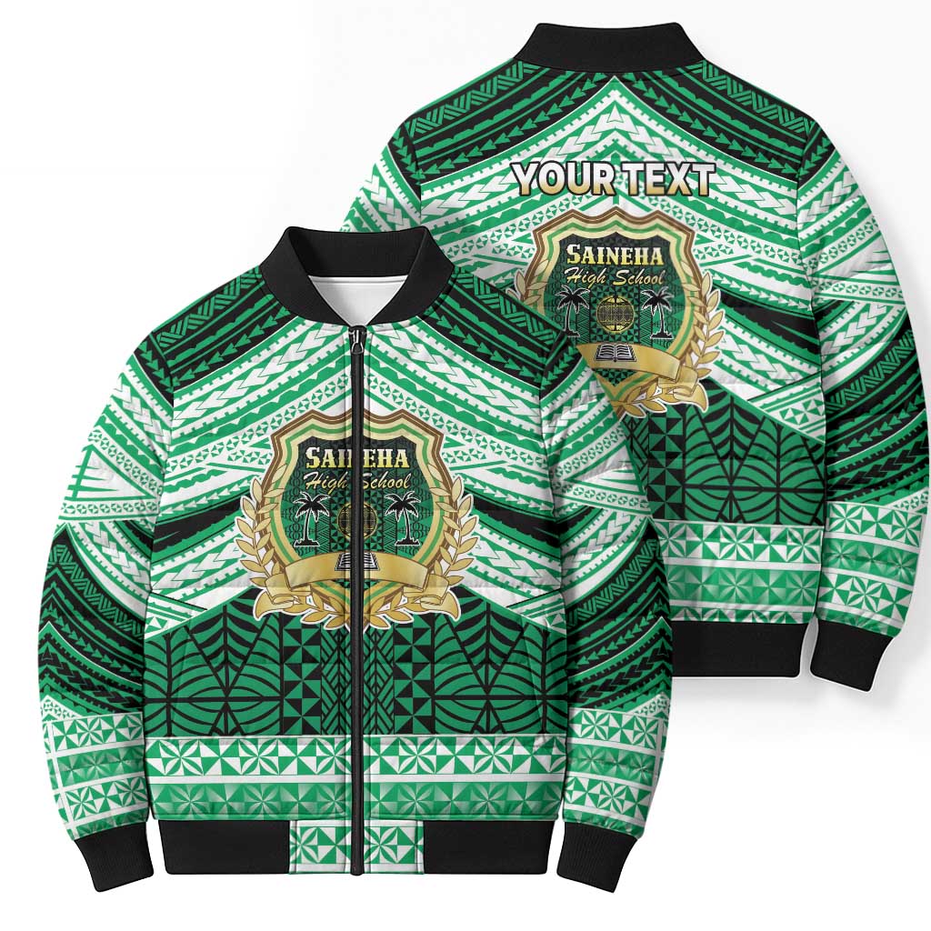 Personalised Tonga Saineha High School Bomber Puffer Jacket Polynesian Ngatu Tribal - Polynesian Pride