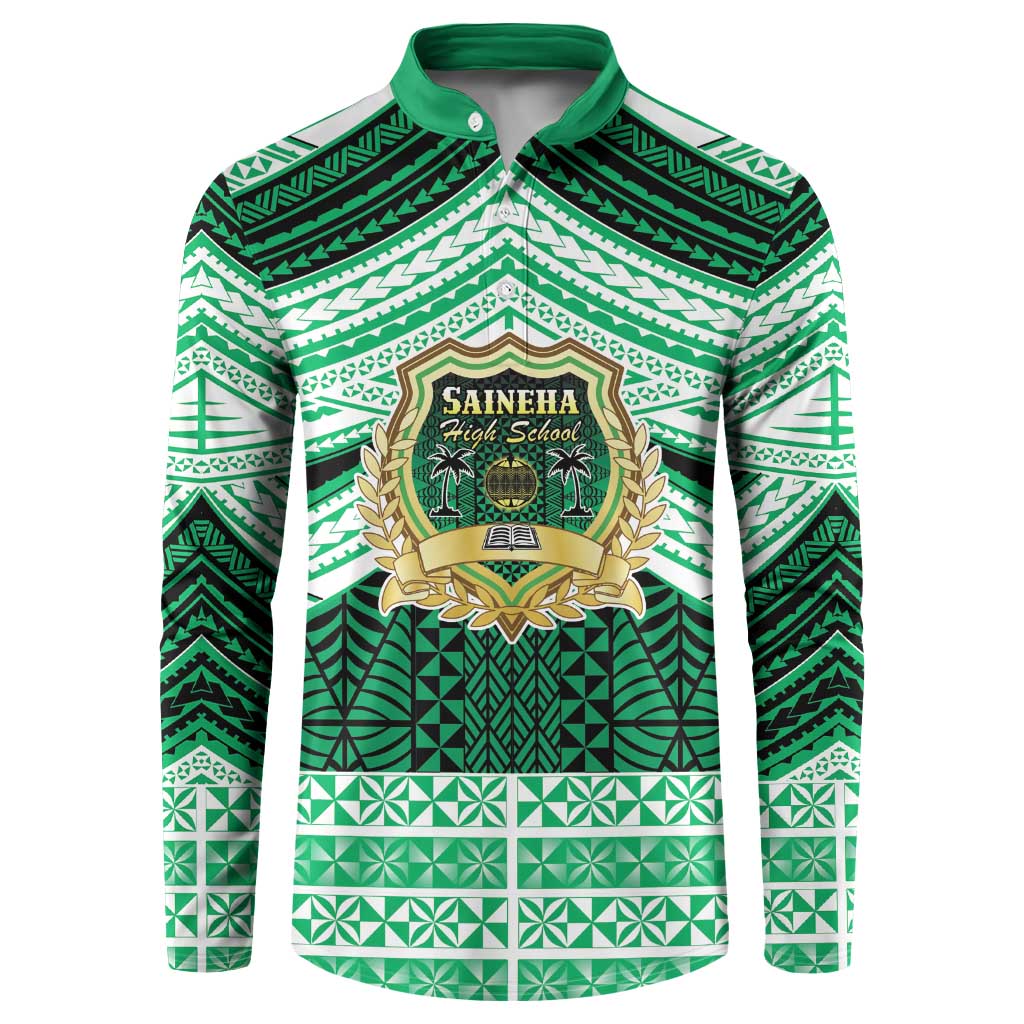 Personalised Tonga Saineha High School Button Sweatshirt Polynesian Ngatu Tribal