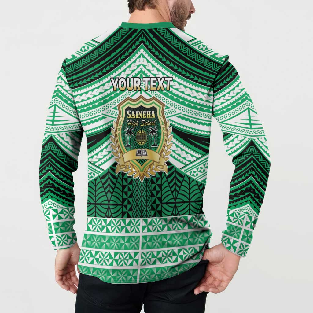 Personalised Tonga Saineha High School Button Sweatshirt Polynesian Ngatu Tribal