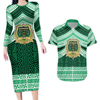 Personalised Tonga Saineha High School Couples Matching Long Sleeve Bodycon Dress and Hawaiian Shirt Polynesian Ngatu Tribal LT9 Green - Polynesian Pride