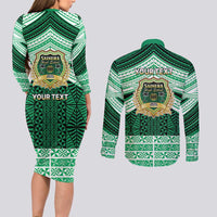 Personalised Tonga Saineha High School Couples Matching Long Sleeve Bodycon Dress and Long Sleeve Button Shirt Polynesian Ngatu Tribal LT9 - Polynesian Pride