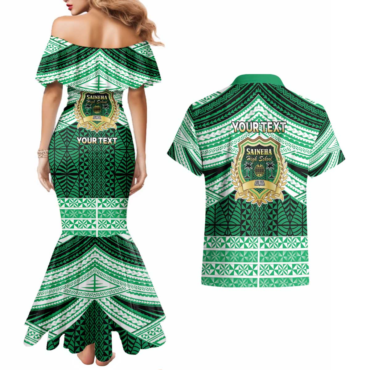 Personalised Tonga Saineha High School Couples Matching Mermaid Dress and Hawaiian Shirt Polynesian Ngatu Tribal LT9 - Polynesian Pride