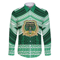 Personalised Tonga Saineha High School Family Matching Long Sleeve Bodycon Dress and Hawaiian Shirt Polynesian Ngatu Tribal LT9 Dad's Shirt - Long Sleeve Green - Polynesian Pride