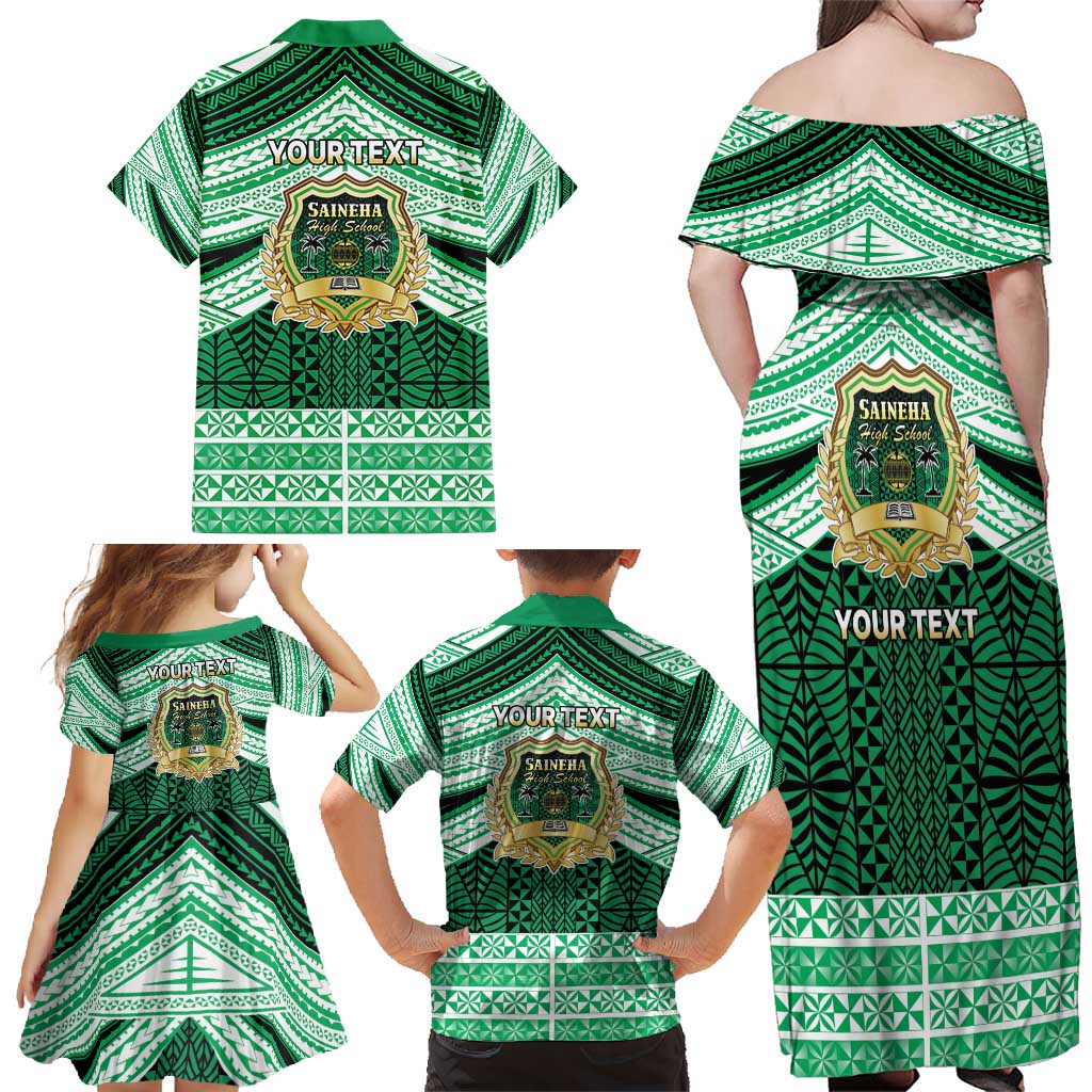 Personalised Tonga Saineha High School Family Matching Off Shoulder Maxi Dress and Hawaiian Shirt Polynesian Ngatu Tribal LT9 - Polynesian Pride