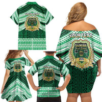 Personalised Tonga Saineha High School Family Matching Off Shoulder Short Dress and Hawaiian Shirt Polynesian Ngatu Tribal LT9 - Polynesian Pride