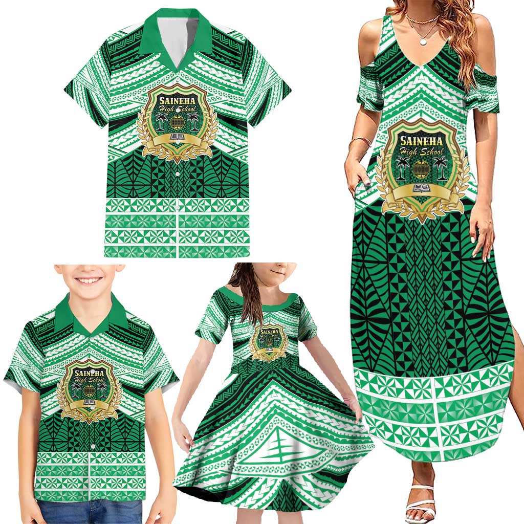 Personalised Tonga Saineha High School Family Matching Summer Maxi Dress and Hawaiian Shirt Polynesian Ngatu Tribal LT9 - Polynesian Pride