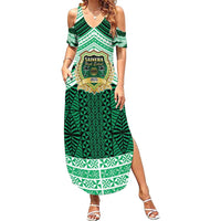 Personalised Tonga Saineha High School Family Matching Summer Maxi Dress and Hawaiian Shirt Polynesian Ngatu Tribal LT9 Mom's Dress Green - Polynesian Pride