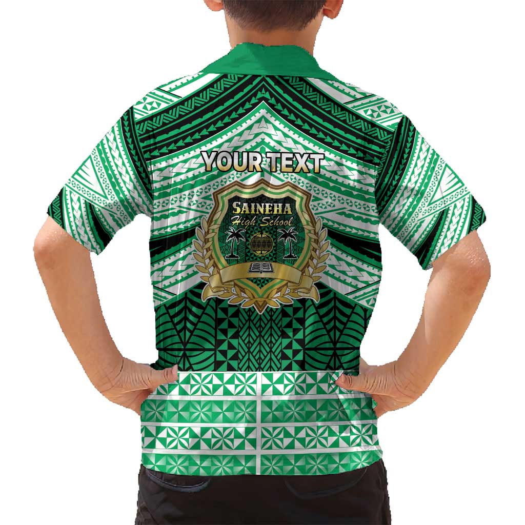 Personalised Tonga Saineha High School Family Matching Tank Maxi Dress and Hawaiian Shirt Polynesian Ngatu Tribal