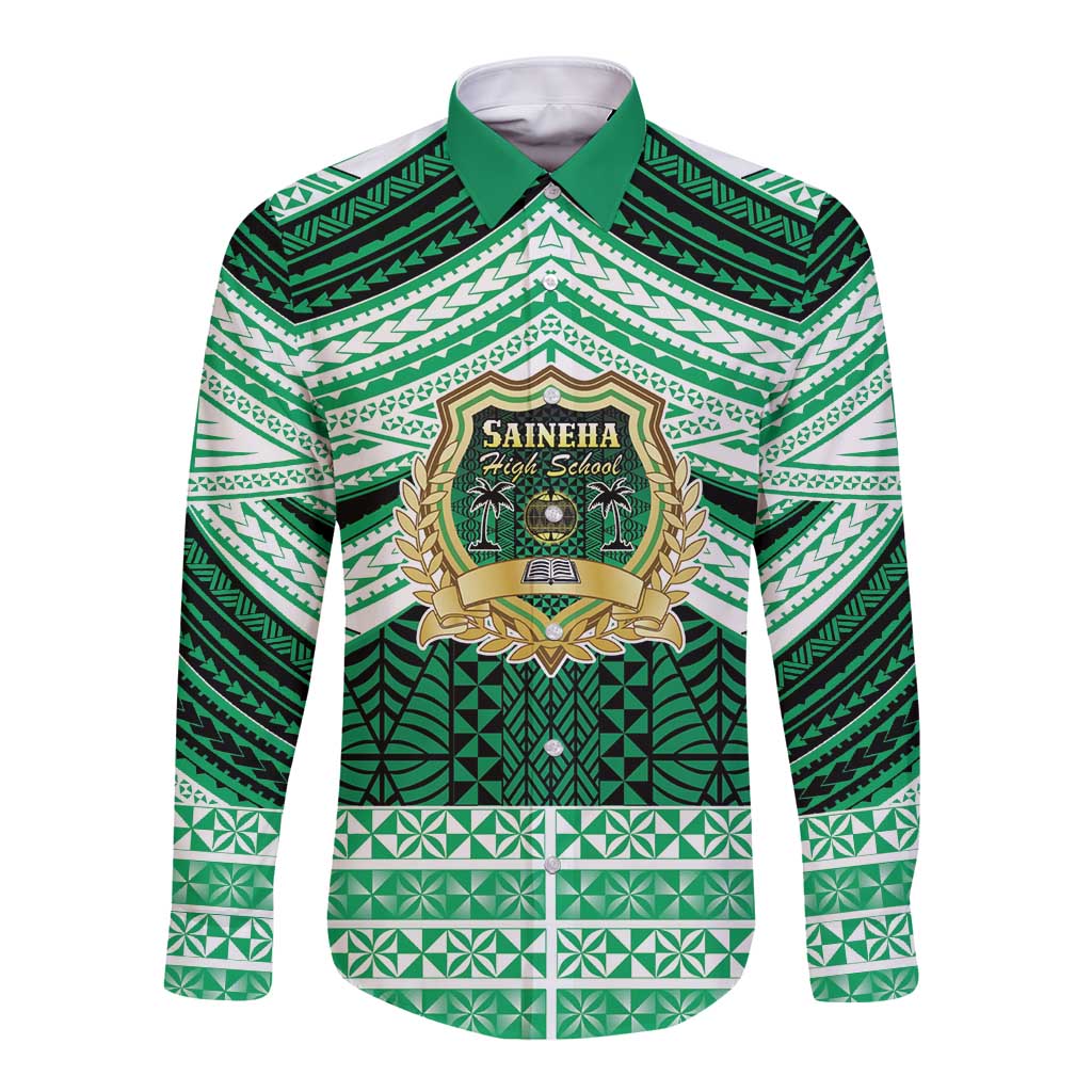 Personalised Tonga Saineha High School Long Sleeve Button Shirt Polynesian Ngatu Tribal
