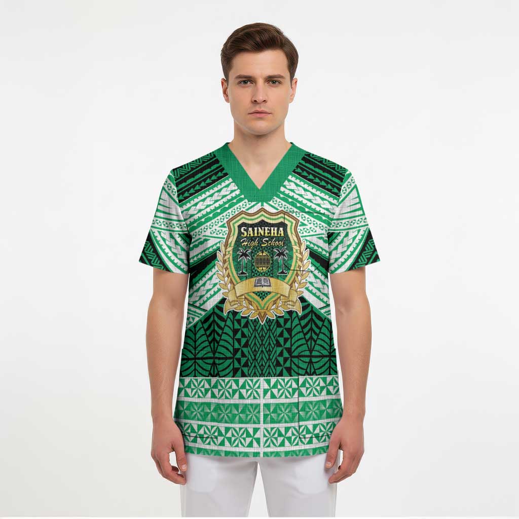 Personalised Tonga Saineha High School Scrub Top Polynesian Ngatu Tribal - Polynesian Pride