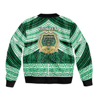 Personalised Tonga Saineha High School Sleeve Zip Bomber Jacket Polynesian Ngatu Tribal