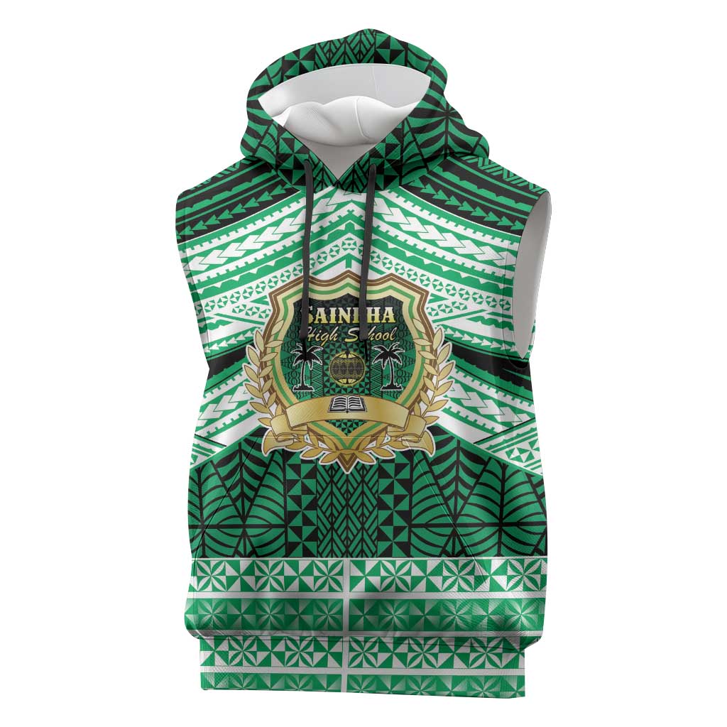 Personalised Tonga Saineha High School Sleeveless Hoodie Polynesian Ngatu Tribal - Polynesian Pride