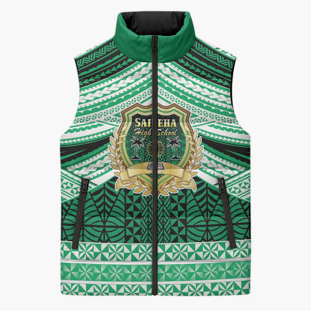 Personalised Tonga Saineha High School Sleeveless Puffer Jacket Polynesian Ngatu Tribal - Polynesian Pride