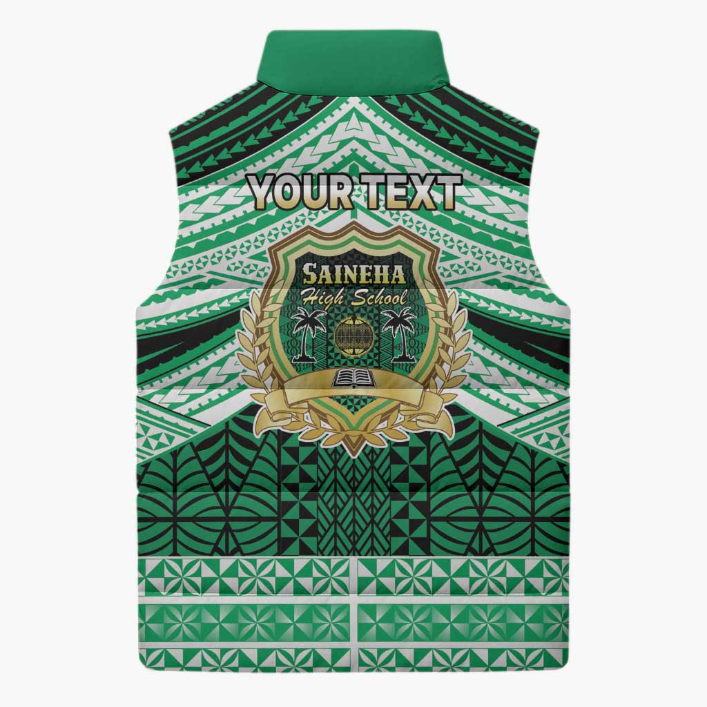 Personalised Tonga Saineha High School Sleeveless Puffer Jacket Polynesian Ngatu Tribal - Polynesian Pride