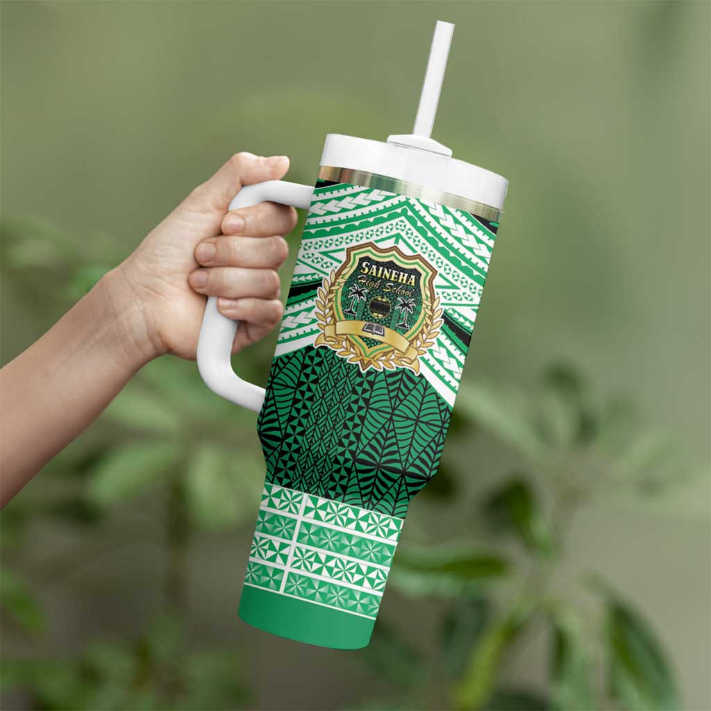 Personalised Tonga Saineha High School Tumbler With Handle Polynesian Ngatu Tribal