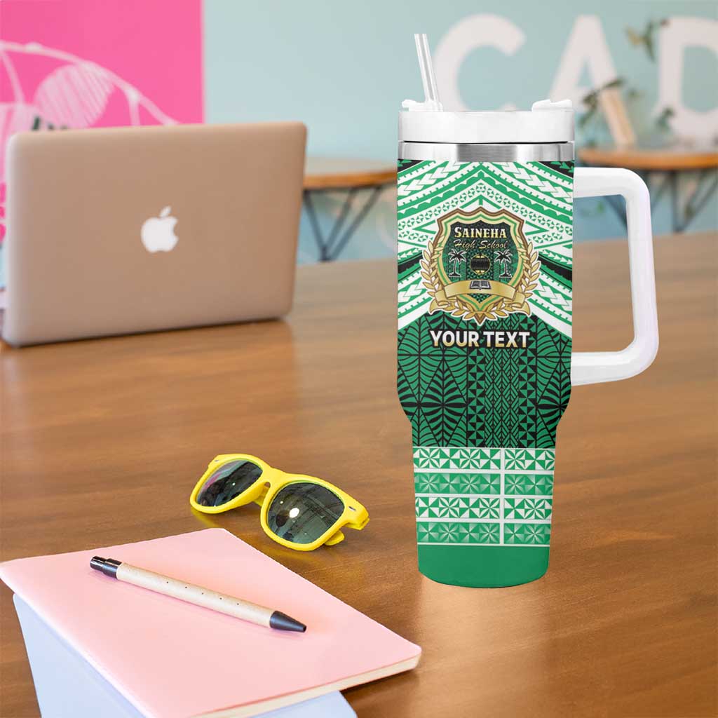 Personalised Tonga Saineha High School Tumbler With Handle Polynesian Ngatu Tribal