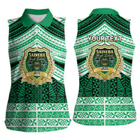 Personalised Tonga Saineha High School Women Sleeveless Polo Shirt Polynesian Ngatu Tribal