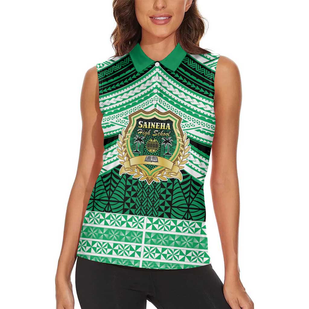 Personalised Tonga Saineha High School Women Sleeveless Polo Shirt Polynesian Ngatu Tribal