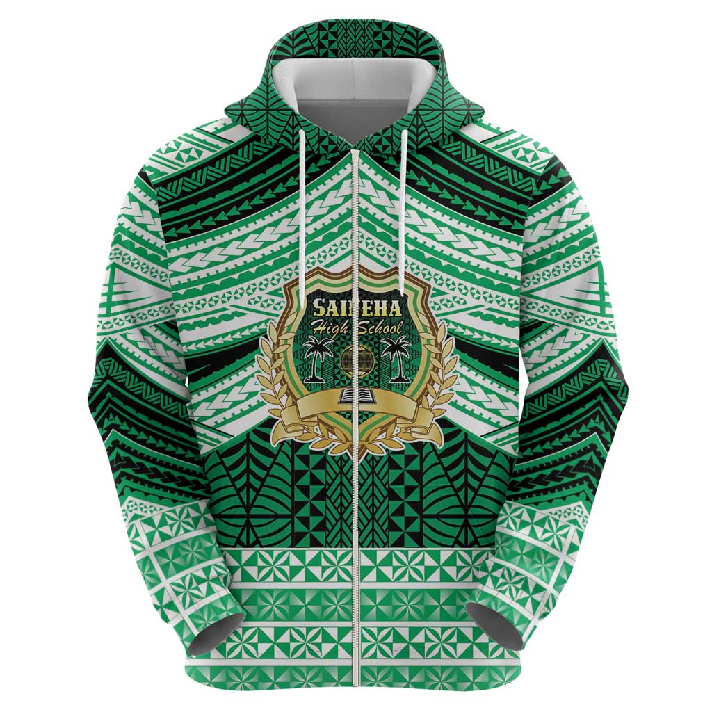 Personalised Tonga Saineha High School Zip Hoodie Polynesian Ngatu Tribal