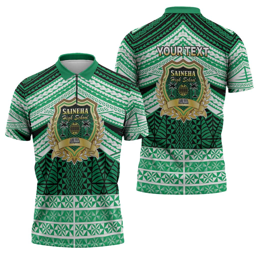 Personalised Tonga Saineha High School Zipper Polo Shirt Polynesian Ngatu Tribal - Polynesian Pride