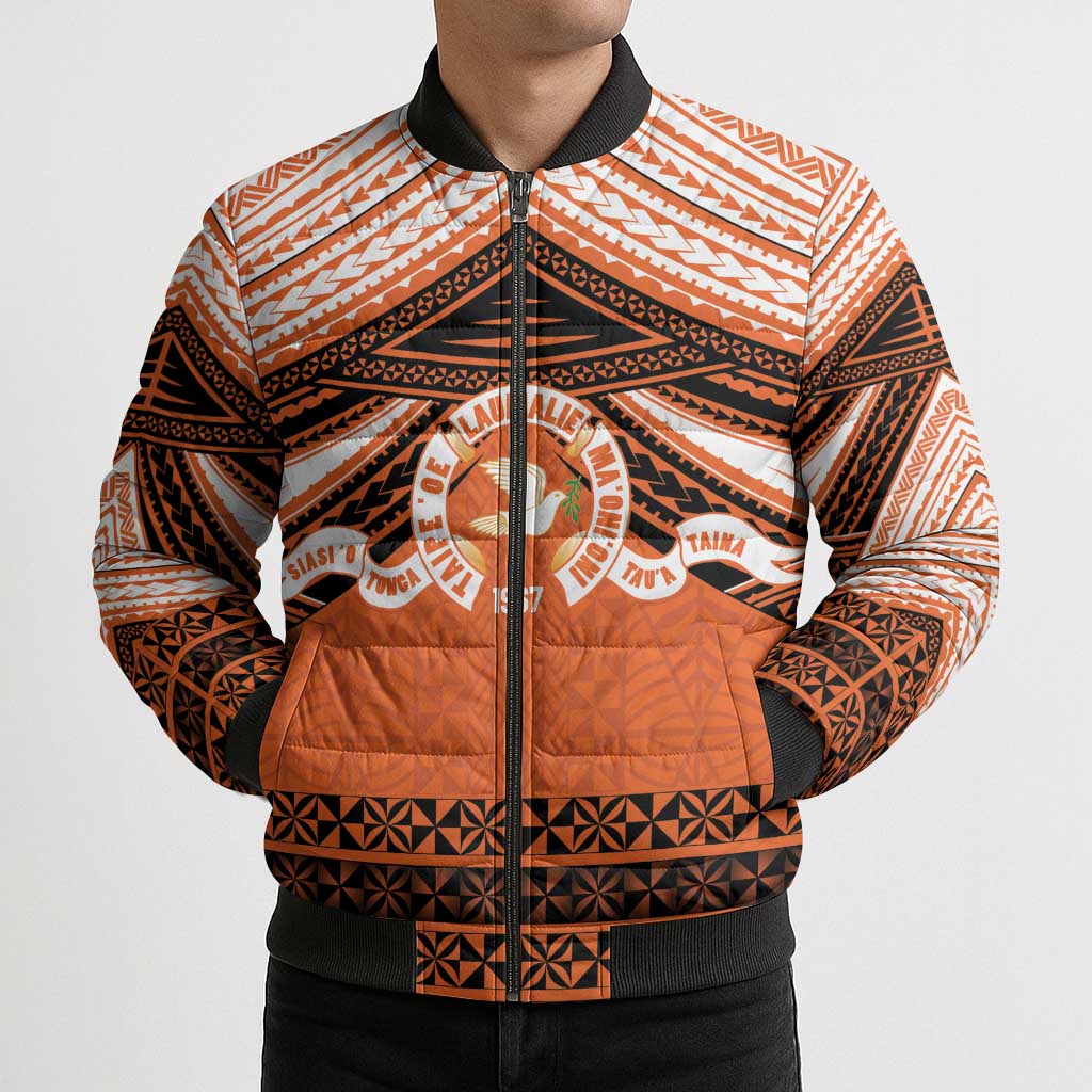 Personalised Tonga Tailulu College Bomber Puffer Jacket Polynesian Ngatu Tribal - Polynesian Pride