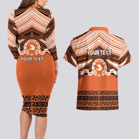 Personalised Tonga Tailulu College Couples Matching Long Sleeve Bodycon Dress and Hawaiian Shirt Polynesian Ngatu Tribal LT9 - Polynesian Pride