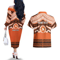 Personalised Tonga Tailulu College Couples Matching Off The Shoulder Long Sleeve Dress and Hawaiian Shirt Polynesian Ngatu Tribal LT9 - Polynesian Pride