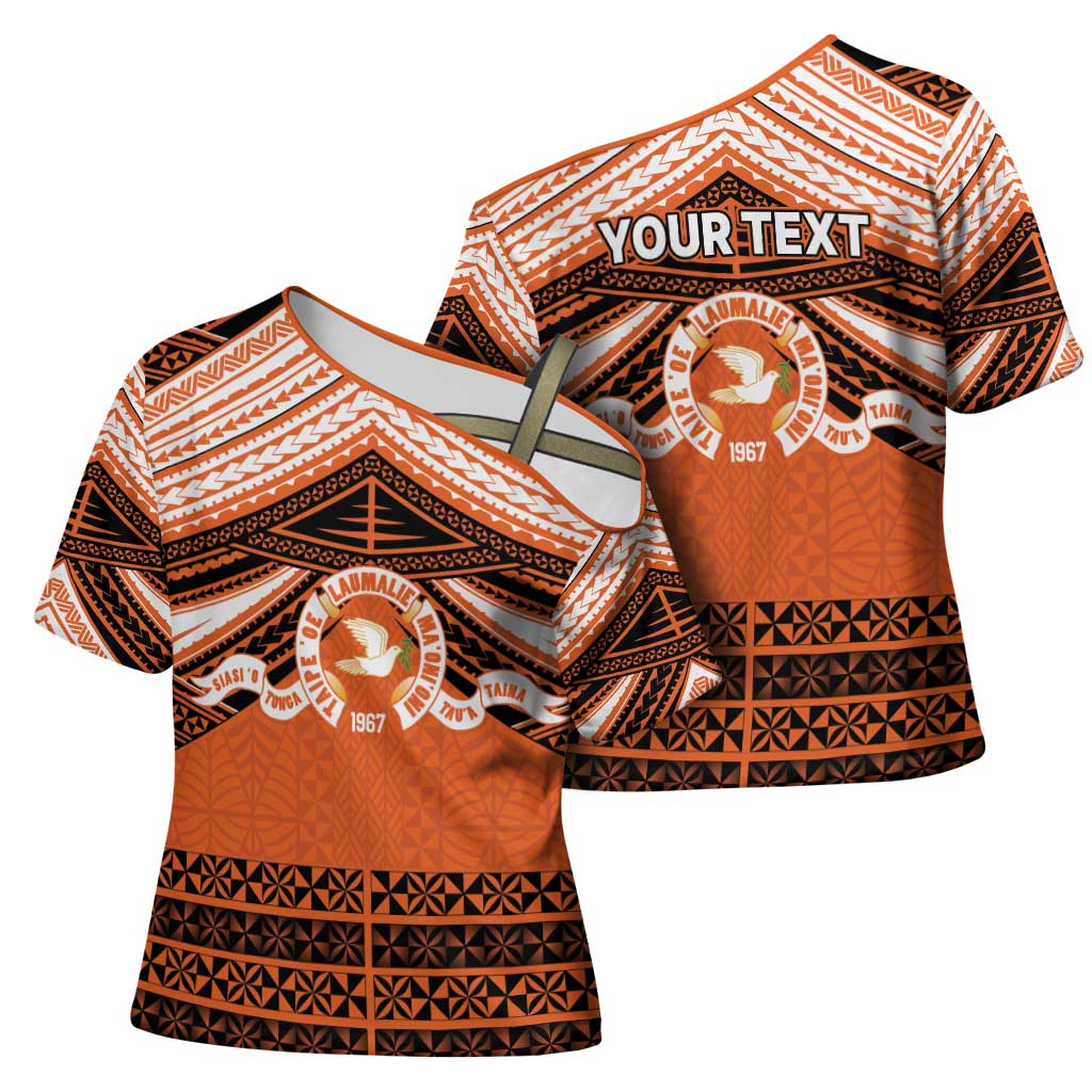 Personalised Tonga Tailulu College Cross Shoulder Shirt Polynesian Ngatu Tribal - Polynesian Pride