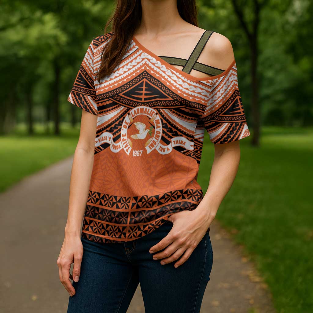 Personalised Tonga Tailulu College Cross Shoulder Shirt Polynesian Ngatu Tribal - Polynesian Pride