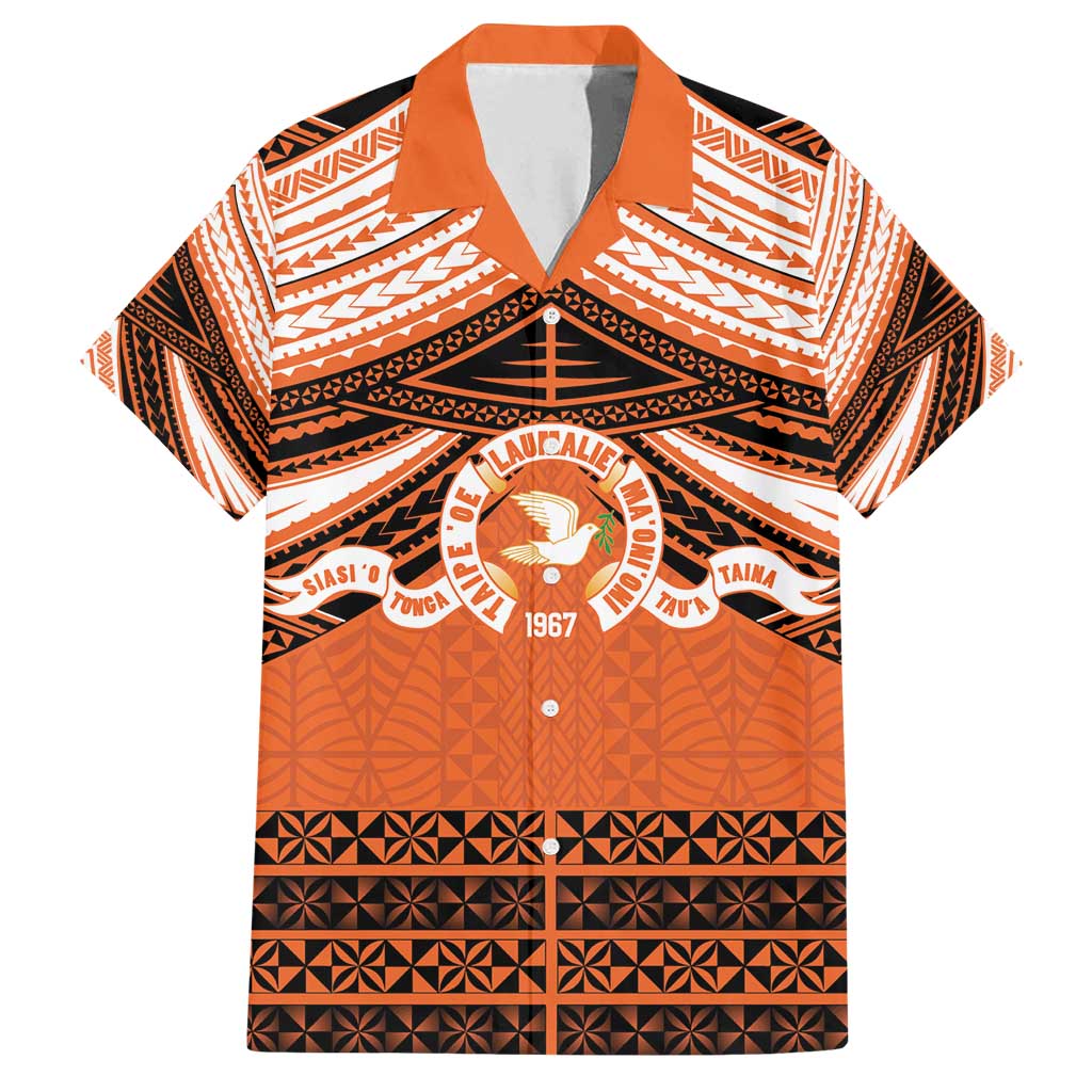 Personalised Tonga Tailulu College Family Matching Long Sleeve Bodycon Dress and Hawaiian Shirt Polynesian Ngatu Tribal LT9 Dad's Shirt - Short Sleeve Orange - Polynesian Pride