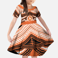 Personalised Tonga Tailulu College Family Matching Mermaid Dress and Hawaiian Shirt Polynesian Ngatu Tribal LT9 Daughter's Dress Orange - Polynesian Pride